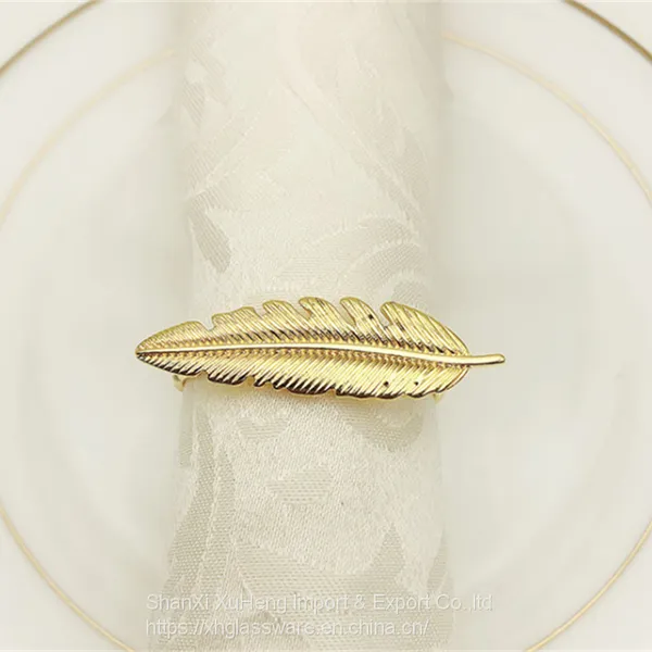 Gold Feather Leaf Napkin Ring Holders for Thanksgiving Easter photo-4