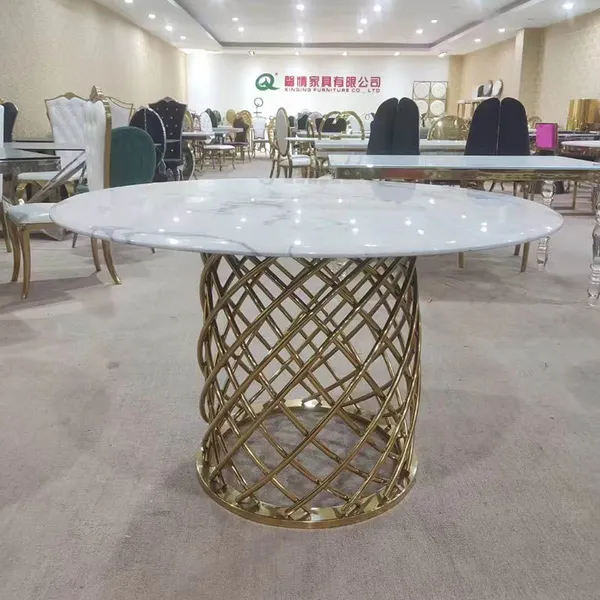Hot Sell Event Use Round Slate Top Banquet Stainless Steel Dining Table