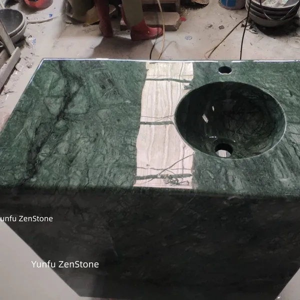 Luxury Hot Design Green Marble Stone Rectangular Shape Pedestal Sink Unique Design Washing Basin for Bathroom Home Villa and Hotel photo-3