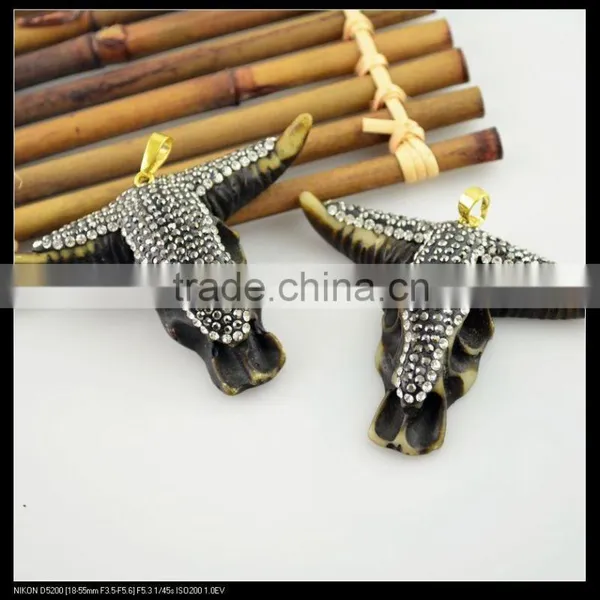 LFD-0092P ~ Charm OX Bone Ox Head Pendant With Crystal Rhinestone Paved Charms Druzy Pendants Men Women Fashion Jewelry photo-4