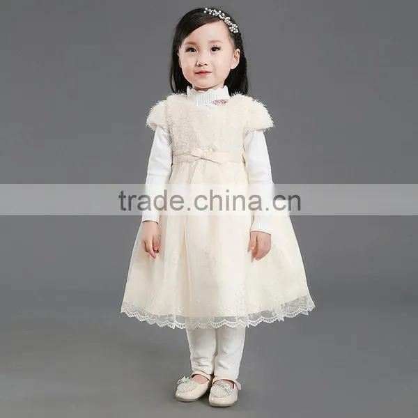 Wholesale Best-selling Short Sleeve Embroidery Fur Winter Fashion Party Dress for Kids