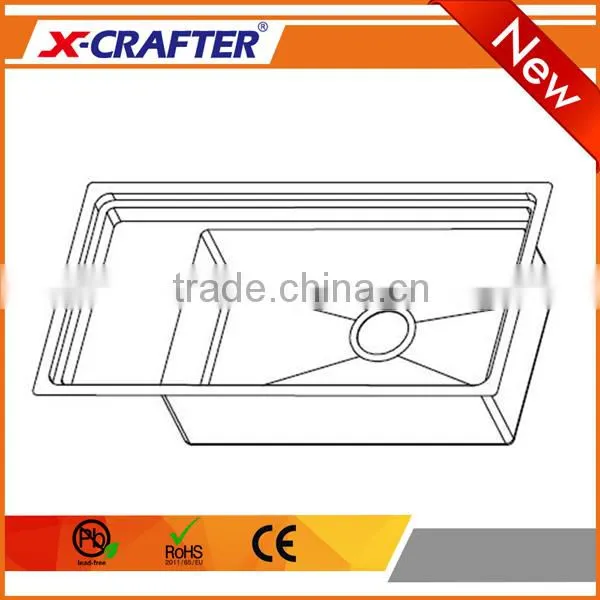 842x250x228mm Overall Size Single Bowl With Drainboard Fiber Kitchen Sink photo-3