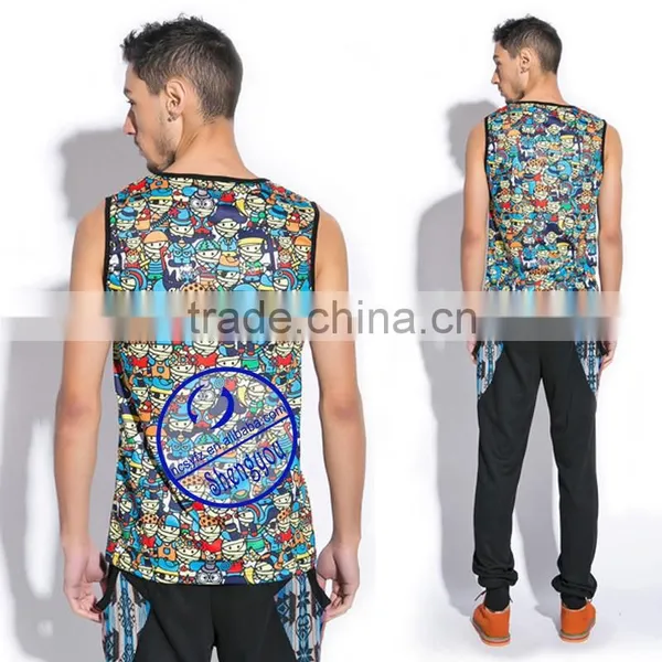 2015 Fashion Design 100 Cotton Mens Full Printed Tank Top photo-6