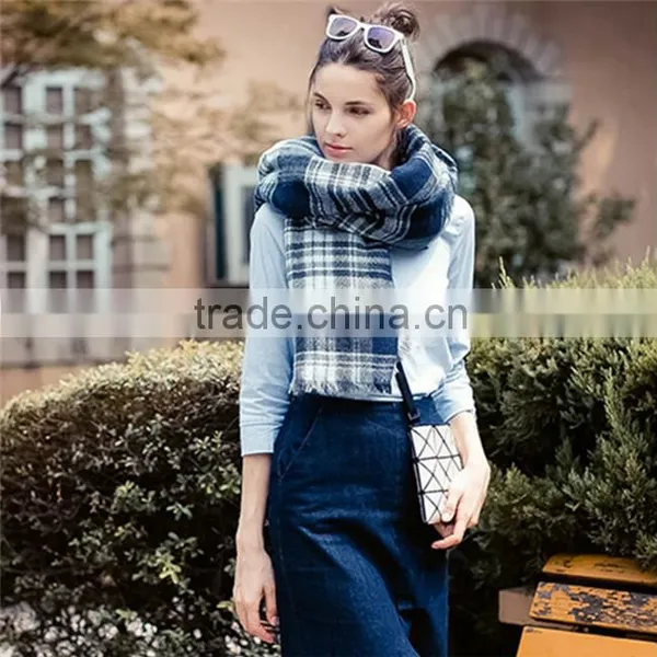 Newest Acrylic Plaid Big Gray Plaid Black and White Scarf Warm Scarves photo-2