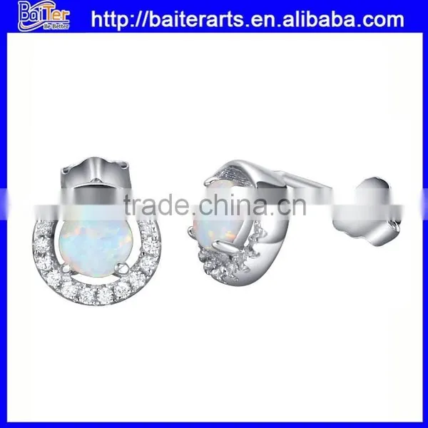 Women 925 Sterling Silver Circle Fire Opal Stone Fashion Designer Earring Wholesale photo-6