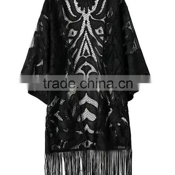 Summer Fashion Lace Fabric With Long Tassels Ladies Kaftan Sexy Kaftan Dress photo-2