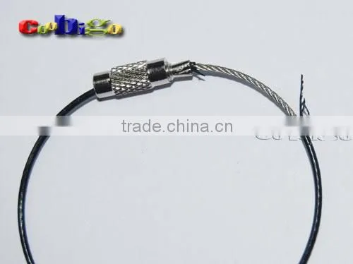 6"Stainless Steel Wire Keychain Cable With Black Rubber Twist Screw Locking Thinkness 1.5mm #FLQ042-B photo-3