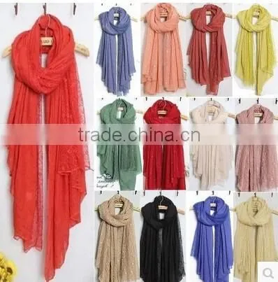 Hot Selling Stock Lace Cotton Flower Plain Pure Color Women Pattern Scarf Voile Cotton Scarves 180*110 Pashmina Moq 10pcs photo-6