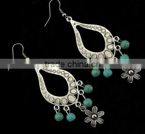 Gypsy Women Festival Jewelry Earrings Tibetan Silver Plated Round Beads Ear Hook photo-6