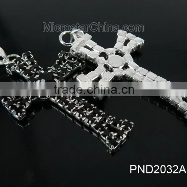 Fashion Black Color Copper Clear Rhinestone Cross Locket Pendant Necklace photo-3