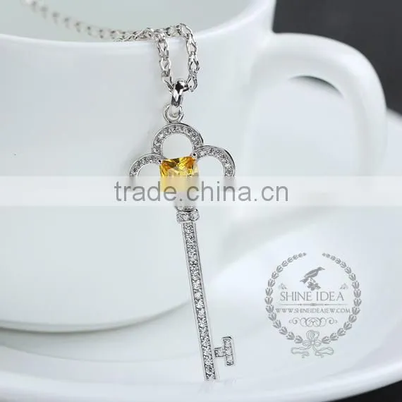 925 Sterling Silver Rhinestone Yellow Zircon Key Pendant Charm Idea Jewelry Fashion Women Necklace Jewelry Supplies 6360473 photo-2