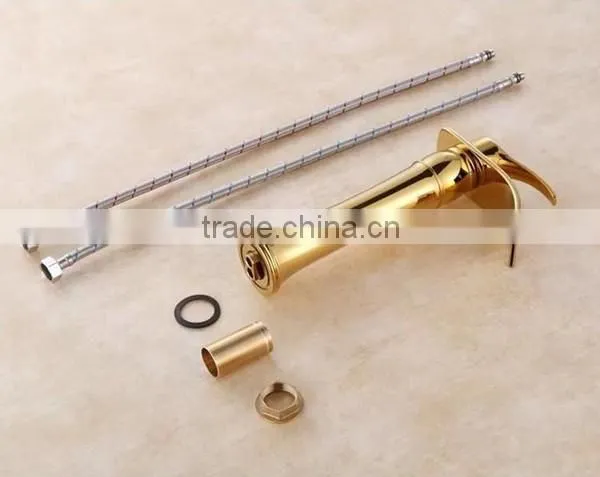 Kaiping Supplier Gold Plated Bathroom Faucet , Gold Waterfall Basin Tap photo-3