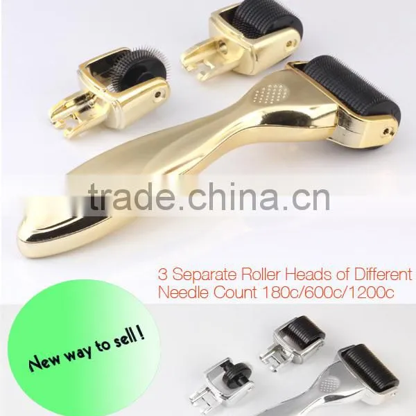2015 New Arrival 3 in 1 Gold Mezoroller Dermaroller Mesoroller Derma Mezo Meso Roller Erase Skin Lifting Face Care Cleaner photo-4