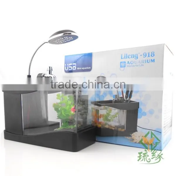 Mini USB Fish Tank With Multi-functions LED Light & Pen Container & Perpetual Calender USB Desk Aquariums With Lamp photo-3