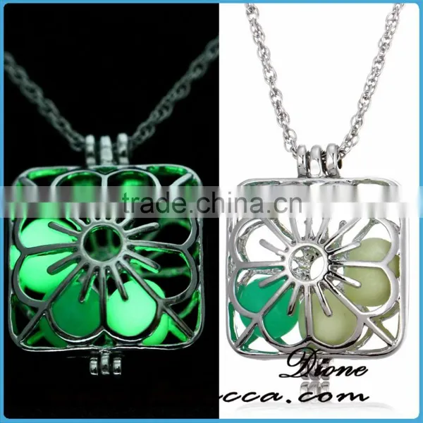 Plating Platinum+Sky Blue Luminous Fahion Luminous Stone Necklace Essential Oil Diffuser Glow in the Dark Necklace photo-2