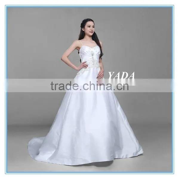 Custom Made Spaghetti Strap Douppioni Hand Embroidery and Beaded A Line Wedding Dress photo-2
