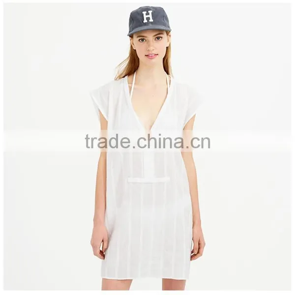 Textured Stripe Sexy Sleepwear With v Neck
