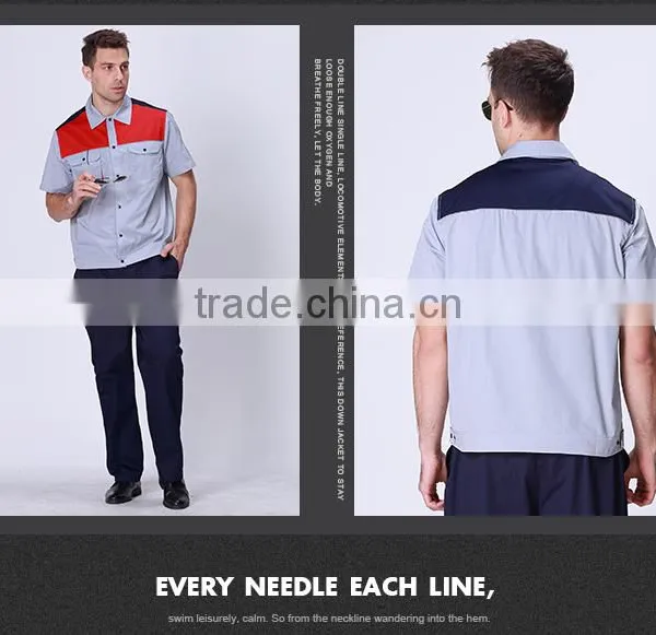 Juqian Mens Working Coverall Workwear Cotton Short Sleeve Summer Industrial Safey Work Uniforms photo-4