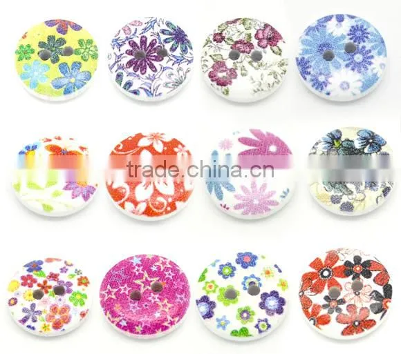 Mixed Multicolor Flower 2 Holes Round Wood Painting Sewing Buttons 15mm(5/8") photo-3