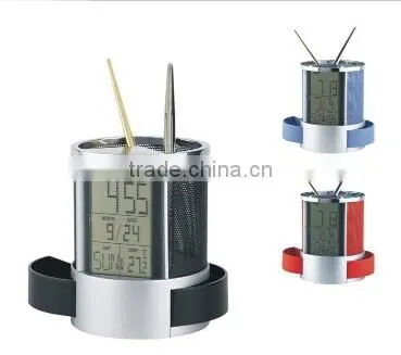 Multifunctional Home Office Digital Snooze Alarm Clock Pen Holder photo-4