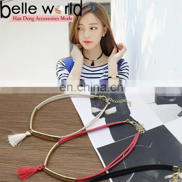 Fashion Suede Fabric Tassel Choker Necklace With Metal photo-2