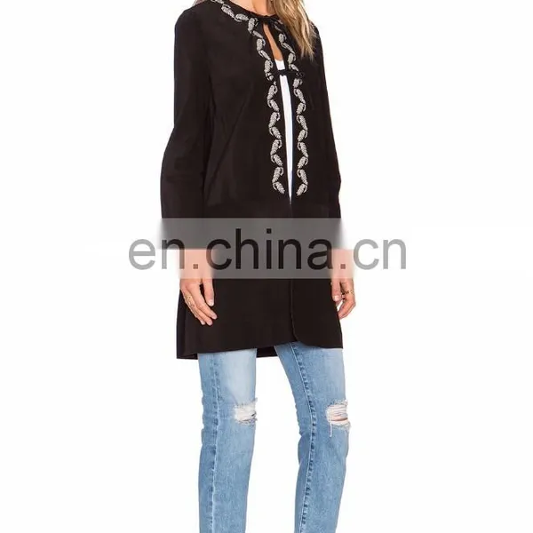 Embroidered Detail Along the Neckline Turkish Women Coat photo-4