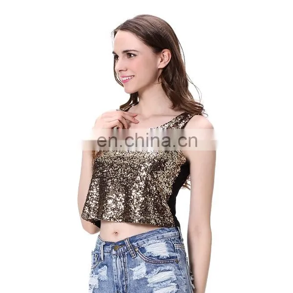 2016 Europe America Hot Girls Sexy Gold Sequin Net Tank Top photo-5