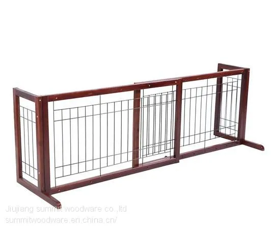 Wood Dog Gate Adjustable Indoor Solid Construction Pet Fence photo-4