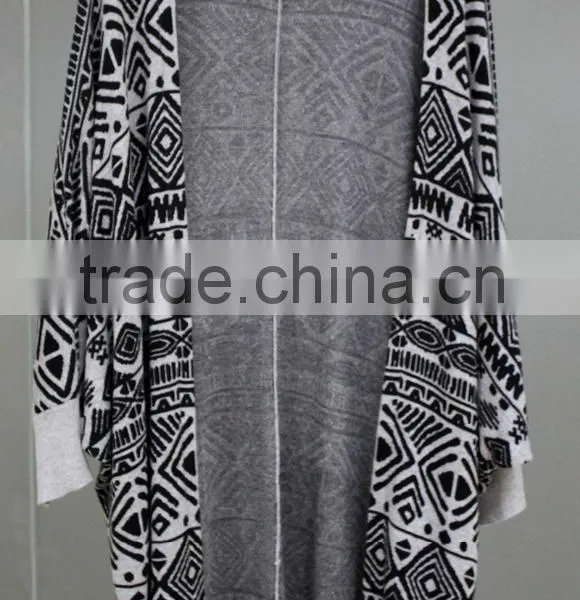 Medium and Long Geometric Printing Knitted Cardigan Irregular Graphics Sweater