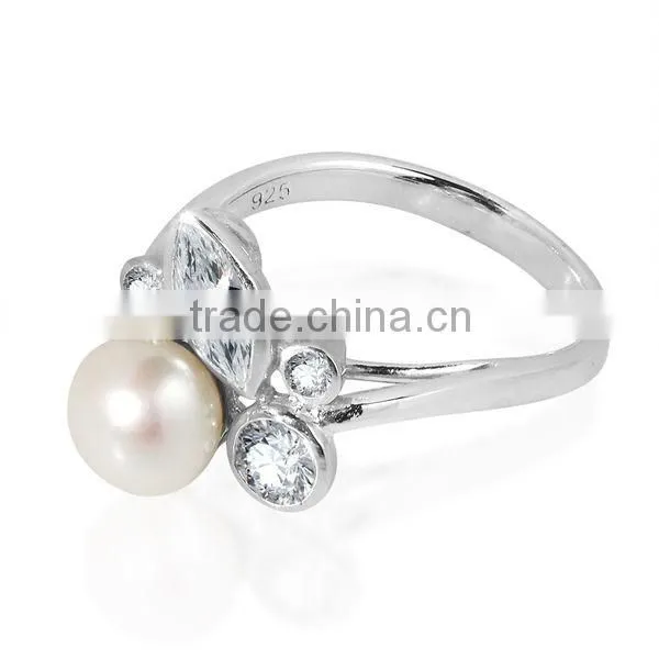 Fashion 925 Sterling Silver Foliage Pink Freshwater Pearl Ring photo-3