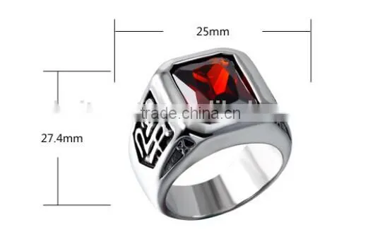 High Quality Vintage Jewelry Titanium Stainless Steel Mens Rings With Ruby photo-2