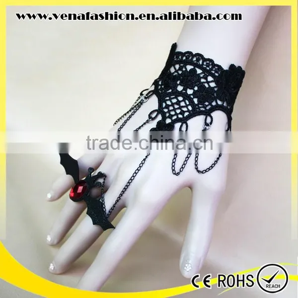 Bat Hanging Hallowmas Bracelet, Gothic Slave Bracelet With Ring photo-3