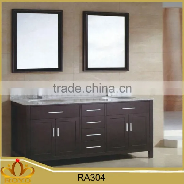 Classic Hotel Double Basin Mirrored Mdf Bathroom Sink Cabinet RA304