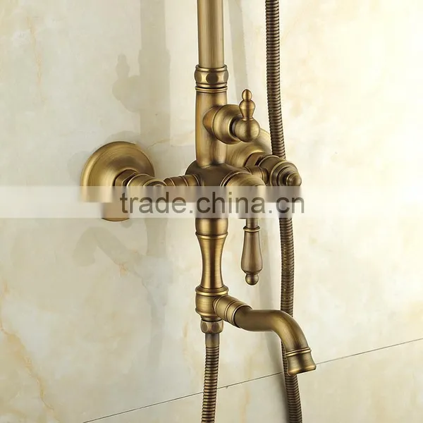 Popular Antique Style Bathroom Gold Colored Brass Rainfall Shower Set Antique Bronze Surface Mounted Bath Shower Set photo-4