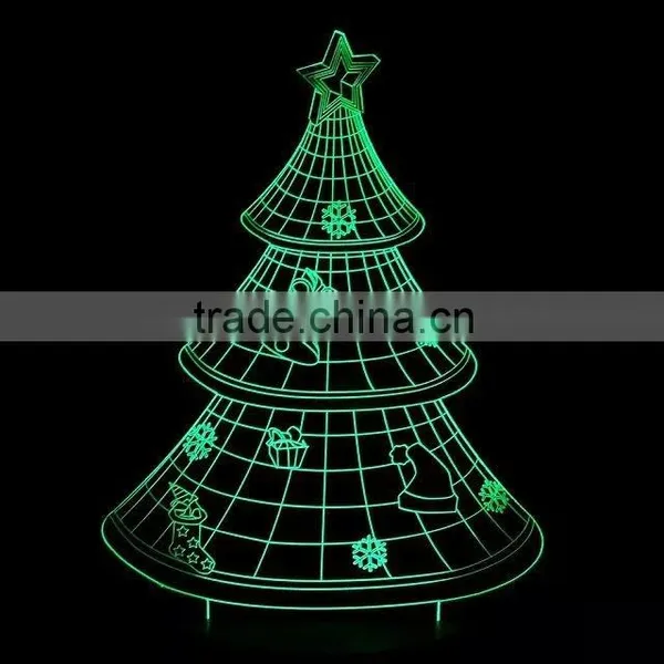 3D Optical Illusion Christman Tree Night Lamp Night Light 10 Colorful LEDs Ultra-thin Acrylic Light Panel AA Battery or DC 5V photo-4
