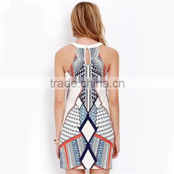 In Stock Halter Beautiful Lady Fashion Printed Skirt Sleeveless Dress photo-3