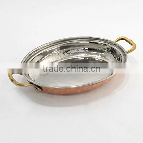 Tray and Copper Platter for Indian Dishes, Serveware Utensil Serving Tray and Platter