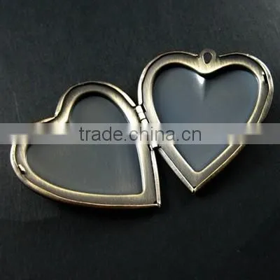 40mm Vintage Style Antique Bronze Brass Plain Blank Heart Photo Locket Pendant Charm DIY Supplies 1131019 photo-3