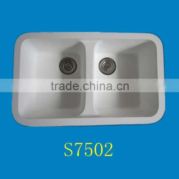 Cultured Marble Double Bowl Kitchen Sink, Acrylic Resin Double Sink photo-5