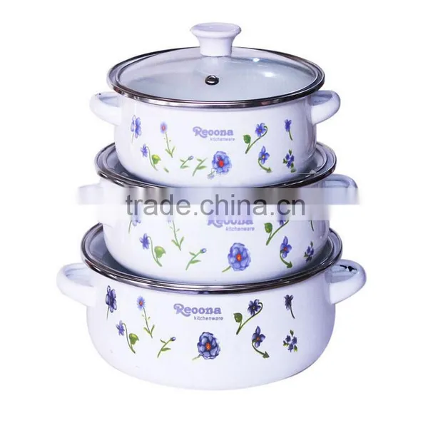 GRS 3 pcs enamel pot set.Enamel Cookware set .