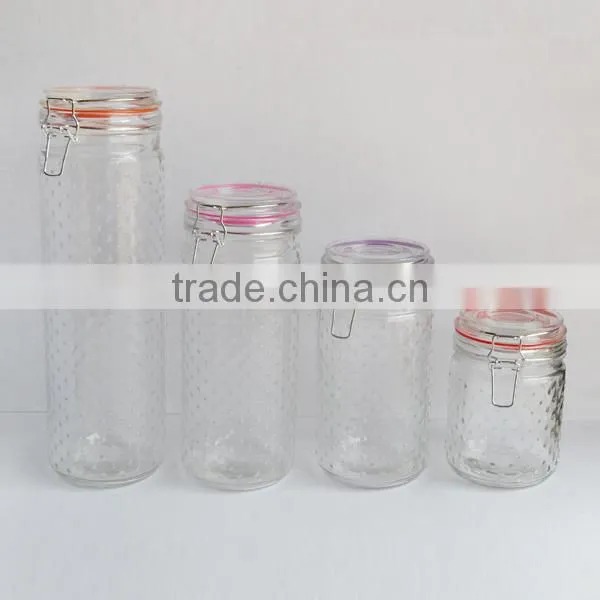 650ml-1800ml Clear Embossed Glass Mason Canning Jar With Flip Sealed Lid photo-3