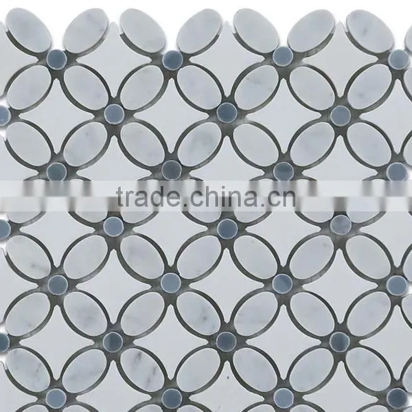 MM-CV291 Cut to Size Carrara Natural Floor White Flower Marble Mosaic Pattern photo-2
