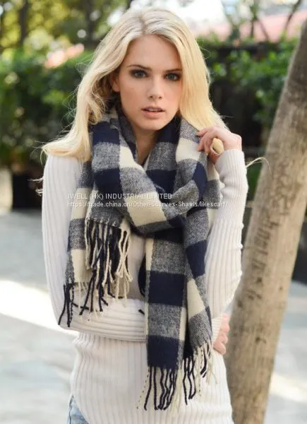 Soft Winter Plaid Checked Pashmina Scarf Shawl Wraps Manufacturer photo-5