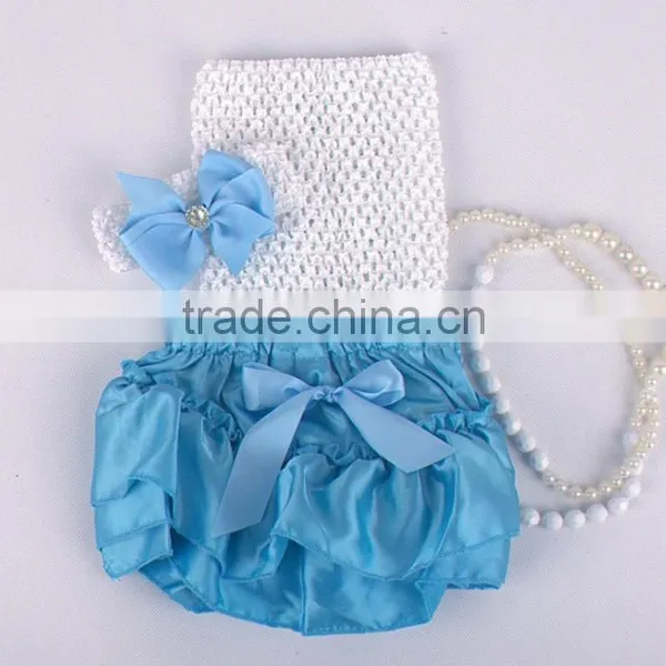Wholesale Adorable Baby Diaper and Crochet Tube Top3 Sets , Satin Baby Bloomers, Baby Ruffle Bloomers photo-6