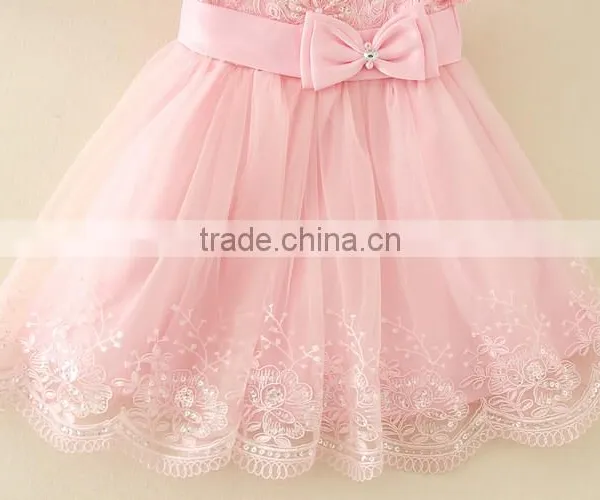 2017 Vietnam Summer Simple Baby Frock Design Pink Short Sleeves Bow-knot Sweet Birthday Party Dresses Turkish Clothes photo-4
