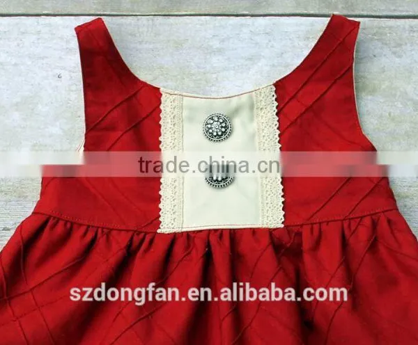 2017 New Arive Little Girls Red Christmas Party Dress Ivory Lace Crocheted Solid Color Dress photo-3