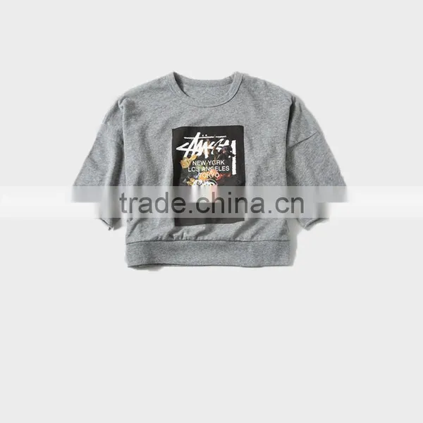 China Fashion Design Hoddies Half Sleeve Crew Neck Grey Color Women's Hoddies photo-4