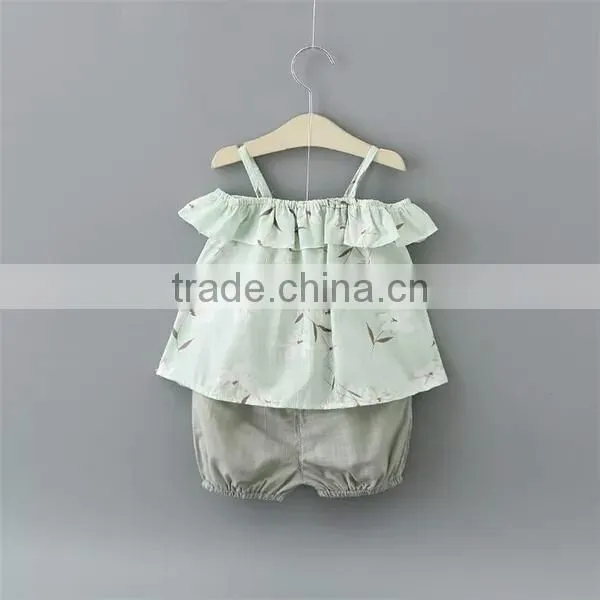 2016 Summer Girl Kids Clothes Stylish Designs White Spaghetti Strap T-shirt Cotton Baby Girls Dress Set photo-4