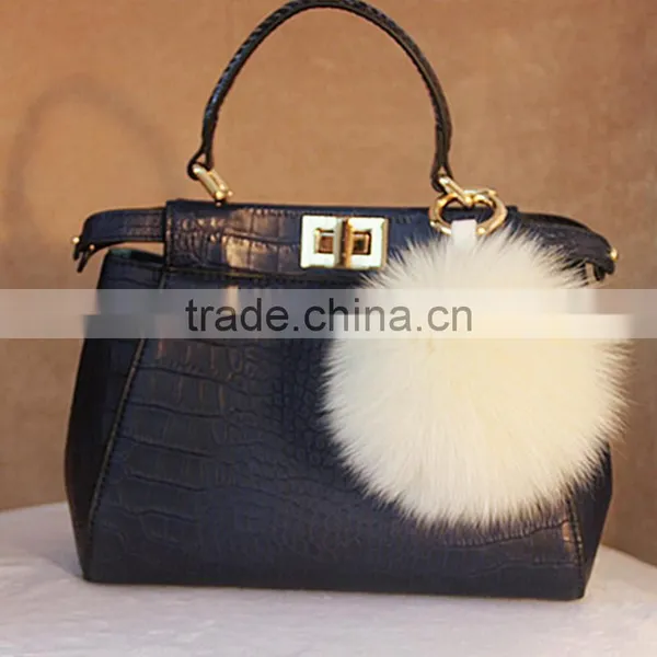 Myfur Big Size Yellow Real Fox Body Fur Pom Poms Bag Charm Key Ring Wholesale photo-3