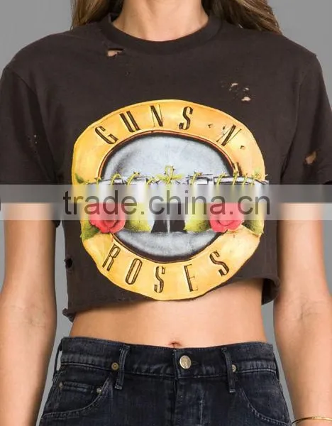 Intentional Holes Throughout Raw Cut Hem Crop T-shirts photo-4